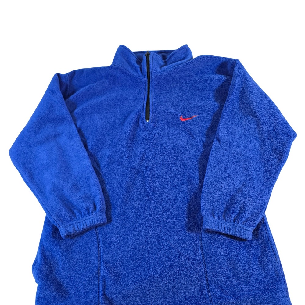 Nike Vintage 90s Fleece Quarter Zip Pullover Blue Red Swoosh Mens Medium USA